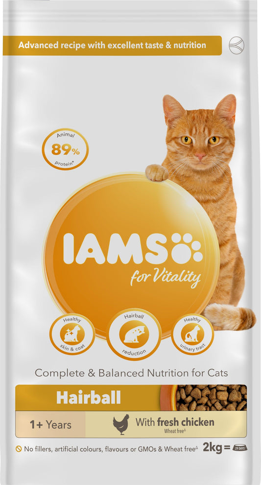 Iams Cat Adult Vitality Hairball C 2x2kg - North East Pet Shop Iams