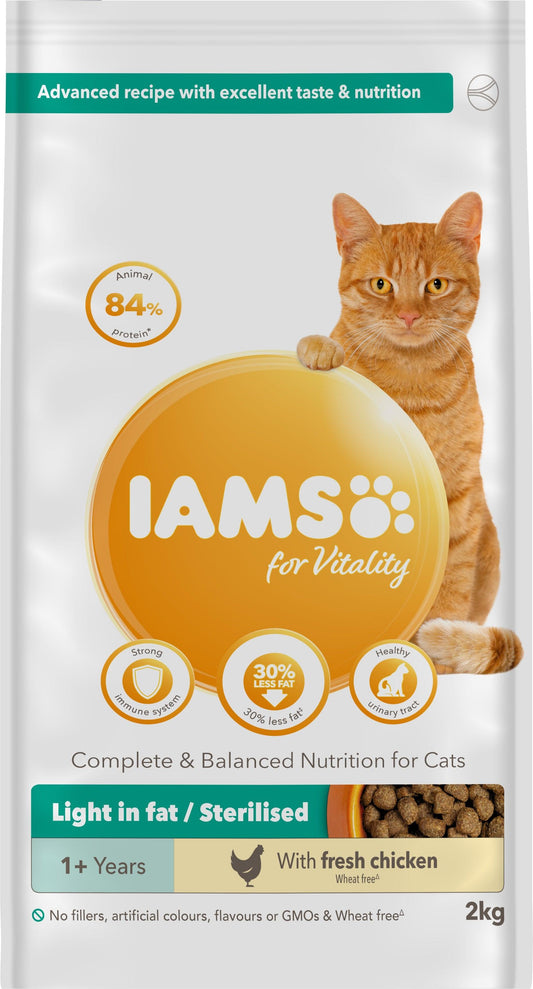 Iams Cat Adult Vitality Lght/Ster 2x2kg - North East Pet Shop Iams