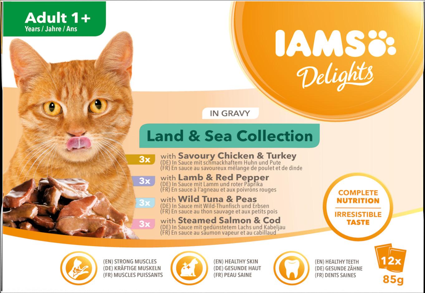 Iams Cat Delight Land&Sea Gravy 12x85g - North East Pet Shop IAMS