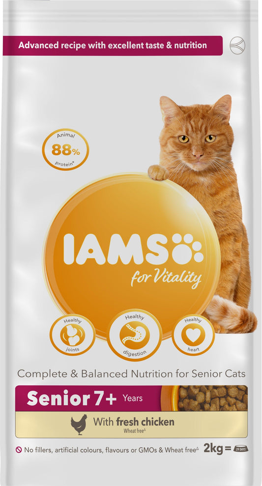 Iams Cat Senior Vitality Chicken 2x2kg - North East Pet Shop Iams