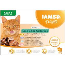 Iams Delights Cat Food Land & Sea Collection In Gravy 12x85g - North East Pet Shop Iams