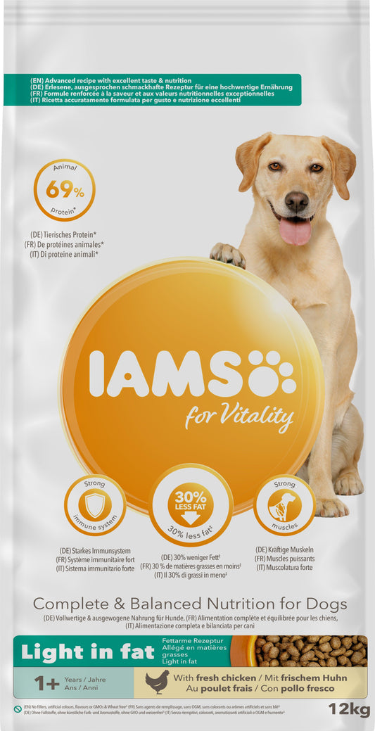 Iams Dog Adult Vitality Light in Fat Chicken 12kg - North East Pet Shop IAMS