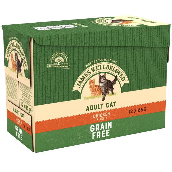 James Wellbeloved Adult Cat Grain Free Chicken in Jelly Pouches 12 x 85g - North East Pet Shop James Wellbeloved