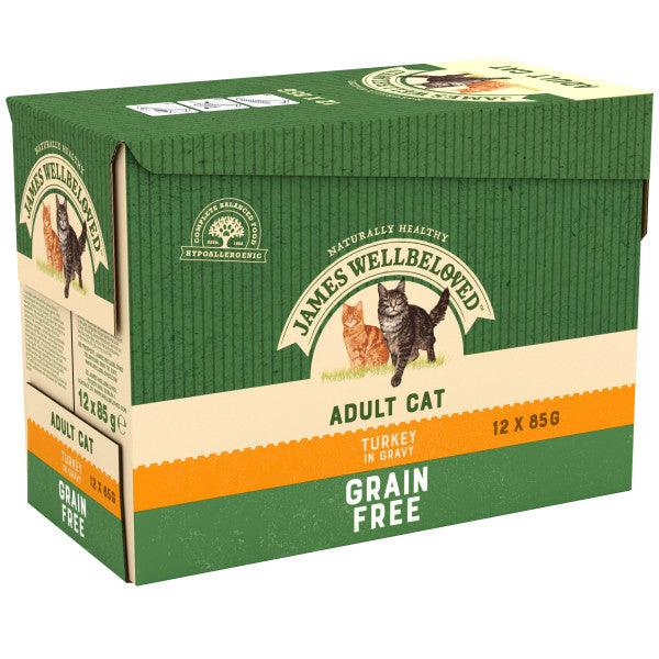 James Wellbeloved Adult Cat Grain Free Turkey in Gravy Pouches 12 x 85g - North East Pet Shop James Wellbeloved