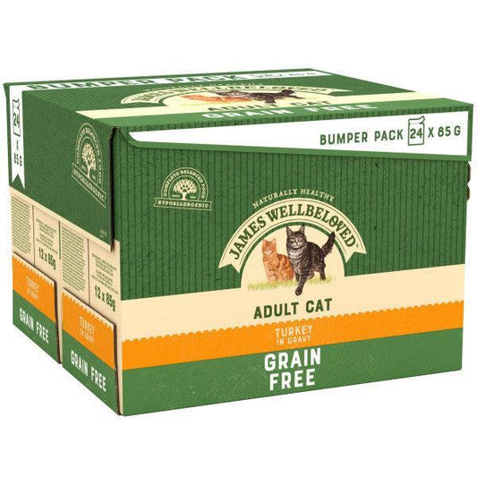 James Wellbeloved Adult Cat Grain Free Turkey in Gravy Pouches 24 x 85g - North East Pet Shop James Wellbeloved