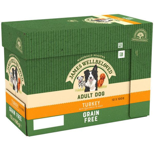 James Wellbeloved Dog Adult Grain Free Trky Grvy Pch 4x12x100g - North East Pet Shop James Wellbeloved