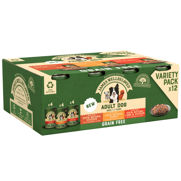 James Wellbeloved Dog Adult Grain Free Turkey, Lamb & Chicken in Loaf Tins 12 x 400g - North East Pet Shop James Wellbeloved