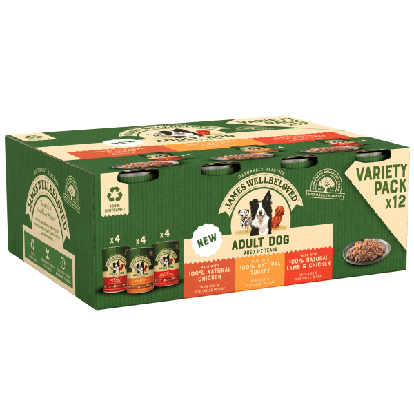 James Wellbeloved Dog Adult Turkey, Lamb & Chicken in Loaf Tins 12 x 400g - North East Pet Shop James Wellbeloved