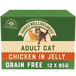 James Wellbeloved Grain Free Adult Cat Food Pouches Chicken in Jelly 12pk, 85g - North East Pet Shop James Wellbeloved