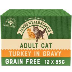 James Wellbeloved Grain Free Adult Cat Food Pouches Turkey in Gravy 12pk, 85g - North East Pet Shop James Wellbeloved