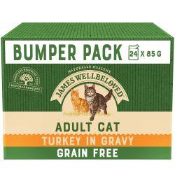 James Wellbeloved Grain Free Adult Cat Food Pouches Turkey in Gravy 24pk, 85g - North East Pet Shop James Wellbeloved