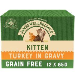 James Wellbeloved Grain Free Kitten Cat Food Pouches Turkey in Gravy 12pk, 85g - North East Pet Shop James Wellbeloved