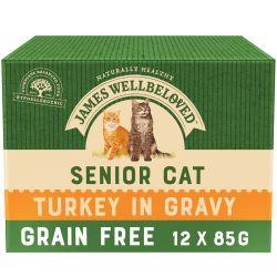 James Wellbeloved Grain Free Senior Cat Food Pouches Turkey in Gravy 12pk, 85g - North East Pet Shop James Wellbeloved