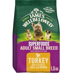 James Wellbeloved Superfoods Adult Small Breed Dry Dog Food Turkey with Kale & Quinoa, 1.5kg - North East Pet Shop James Wellbeloved