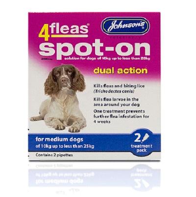 Johnsons 4Fleas Spot-On Dog Medium 2pipx6 - North East Pet Shop Johnsons Veterinary Products