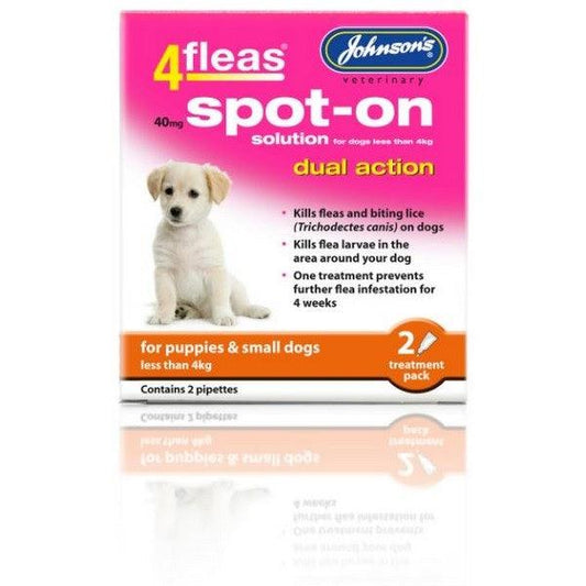 Johnsons 4Fleas Spot-On Puppy <4kg 2pipx6 - North East Pet Shop Johnsons Veterinary Products