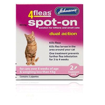 Johnsons Cat Kit 4Fleas Spot-On 4kg> 2Pip x6 - North East Pet Shop Johnsons Veterinary Products