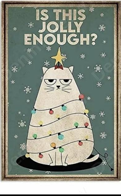 Jolly Christmas Cat Tin Sign - North East Pet Shop Dog Shack UK