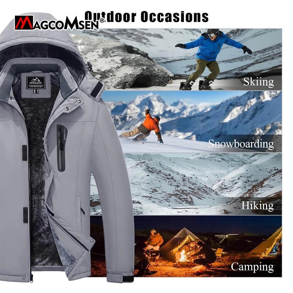 MAGCOMSEN Men's Fleece Thicken Jackets Waterproof Shell Hooded Coats Multi-pockets Winter Hiking Skiing Travel Jacket - North East Pet Shop Dog Shack UK