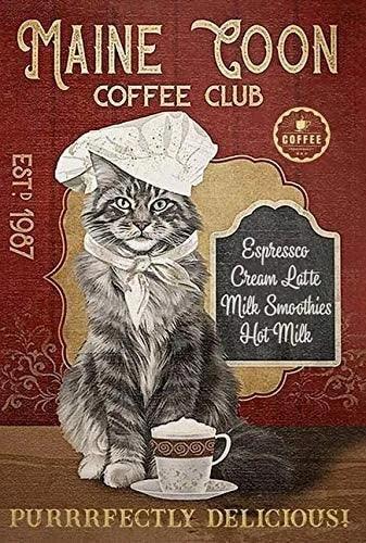 Maine Coon Coffee Club Tin Sign - North East Pet Shop Dog Shack UK