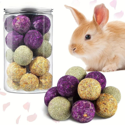 Natural Flower Flavored Timothy Hay Chew Balls 30Pcs - for Rabbits, Hamsters, Guinea Pigs, and Rats - North East Pet Shop North East Pet Shop