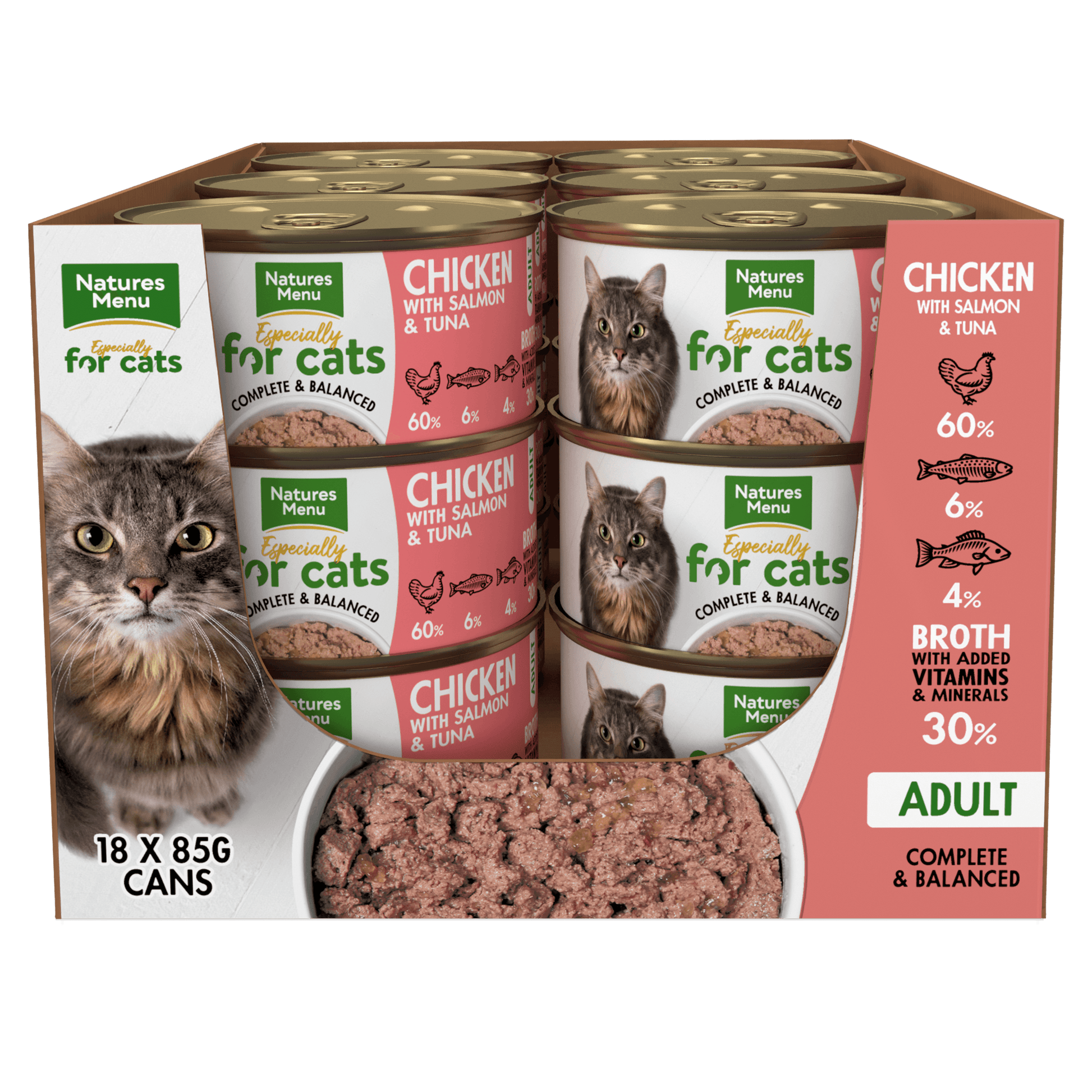 Natures Menu Cat Chick Salmon&Tuna Tins 18x85g - North East Pet Shop Natures Menu