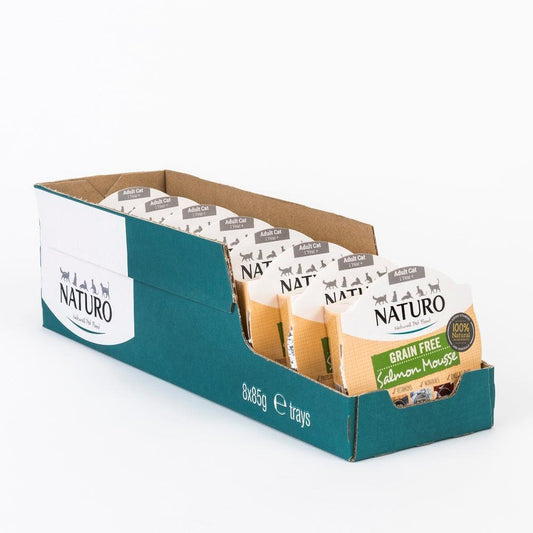 Naturo Adult Cat Grain Free Salmon Mousse Trays 8 x 85g - North East Pet Shop Naturo