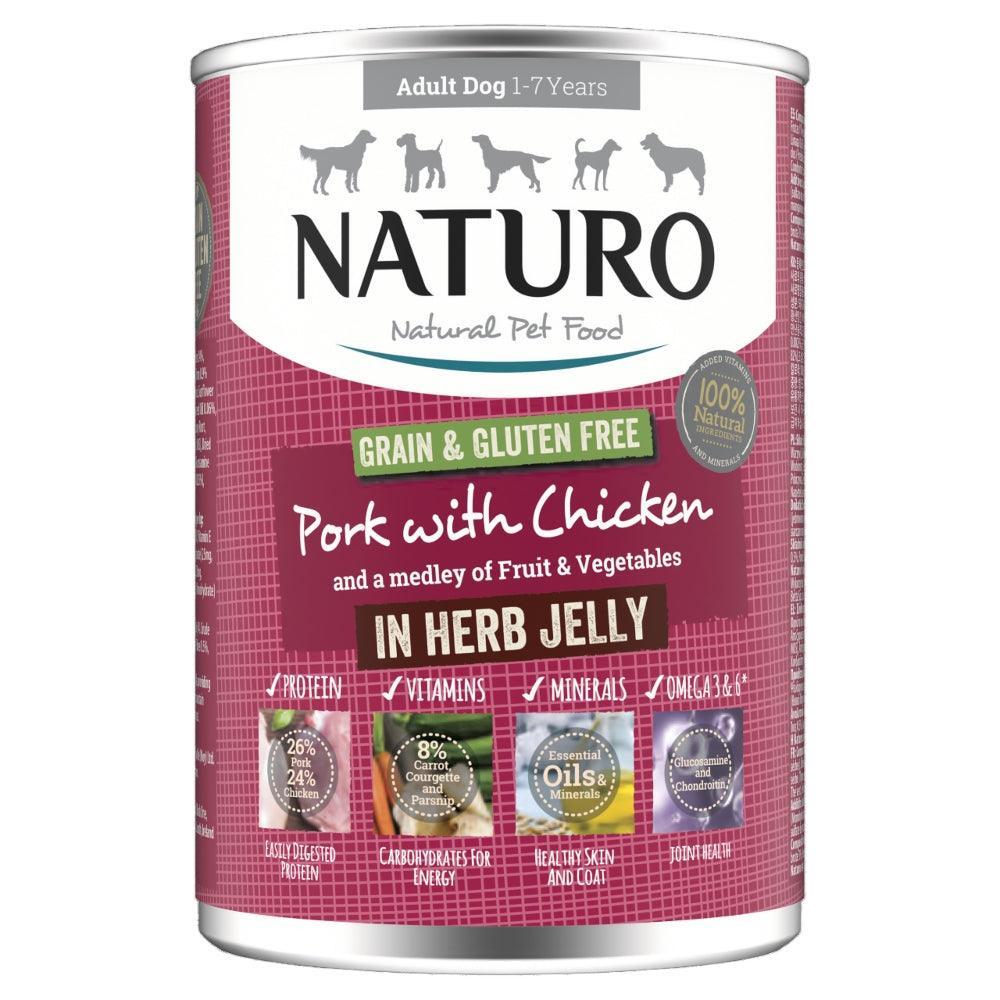 Naturo Adult Grain & Gluten Free Pork with Chicken in Herb Jelly Tins 390g - North East Pet Shop Naturo