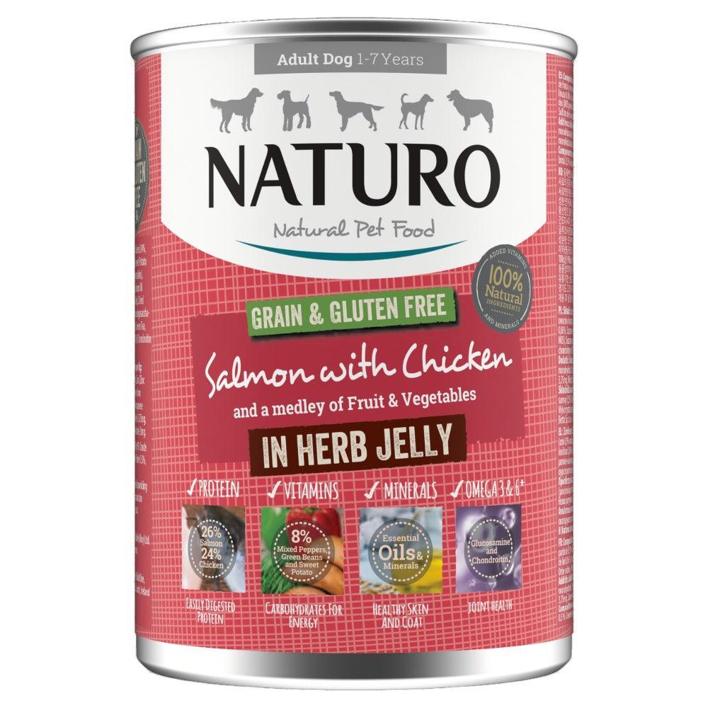 Naturo Adult Grain & Gluten Free Salmon with Chicken in Herb Jelly Tins 390g - North East Pet Shop Naturo