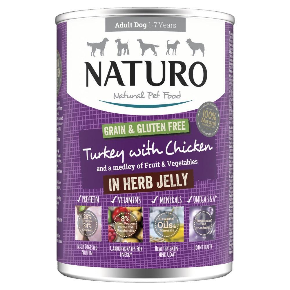 Naturo Adult Grain & Gluten Free Turkey with Chicken in Herb Jelly Tins 390g - North East Pet Shop Naturo