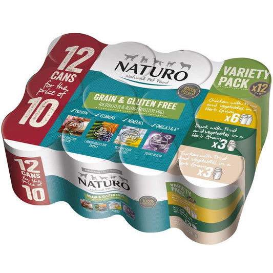 Naturo Adult Grain & Gluten Free Variety in Herb Gravy Tins 12 for 10 x 390g - North East Pet Shop Naturo