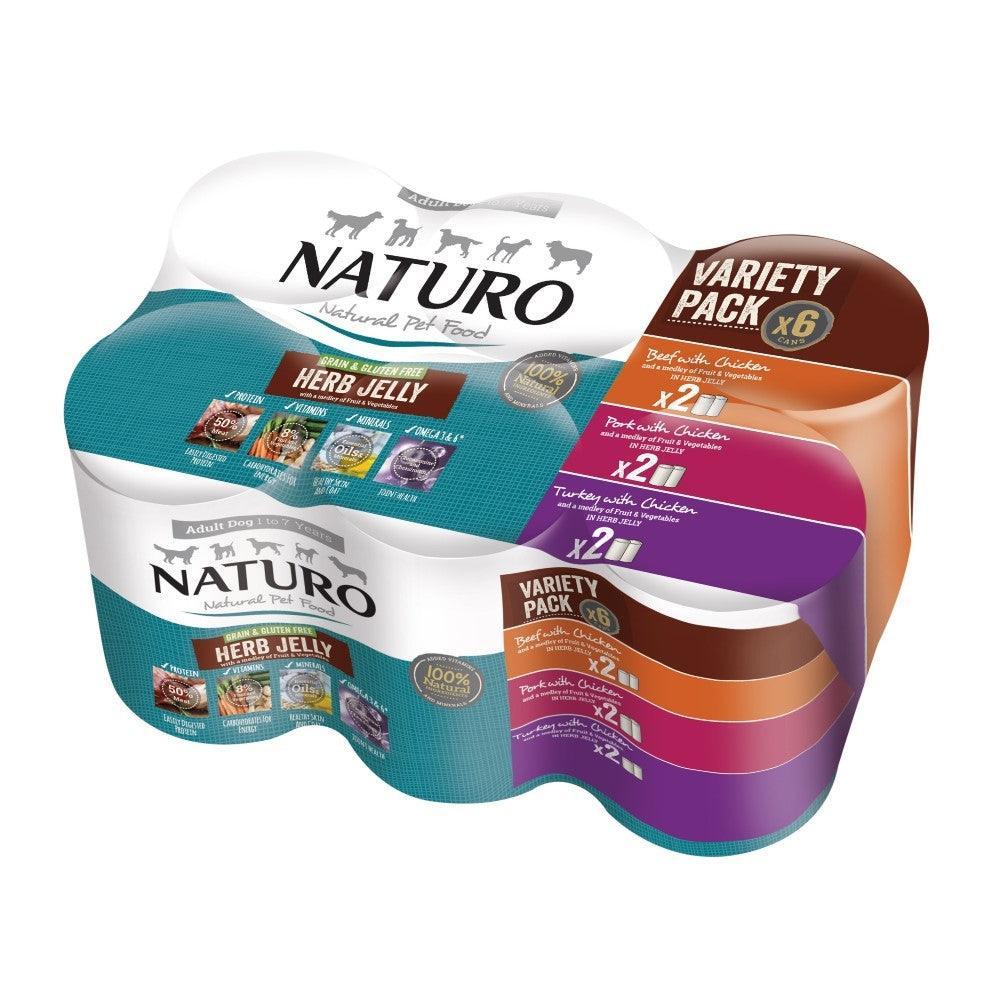 Naturo Adult Grain & Gluten Free Variety in Herb Jelly Tins 6 x 390g - North East Pet Shop Naturo
