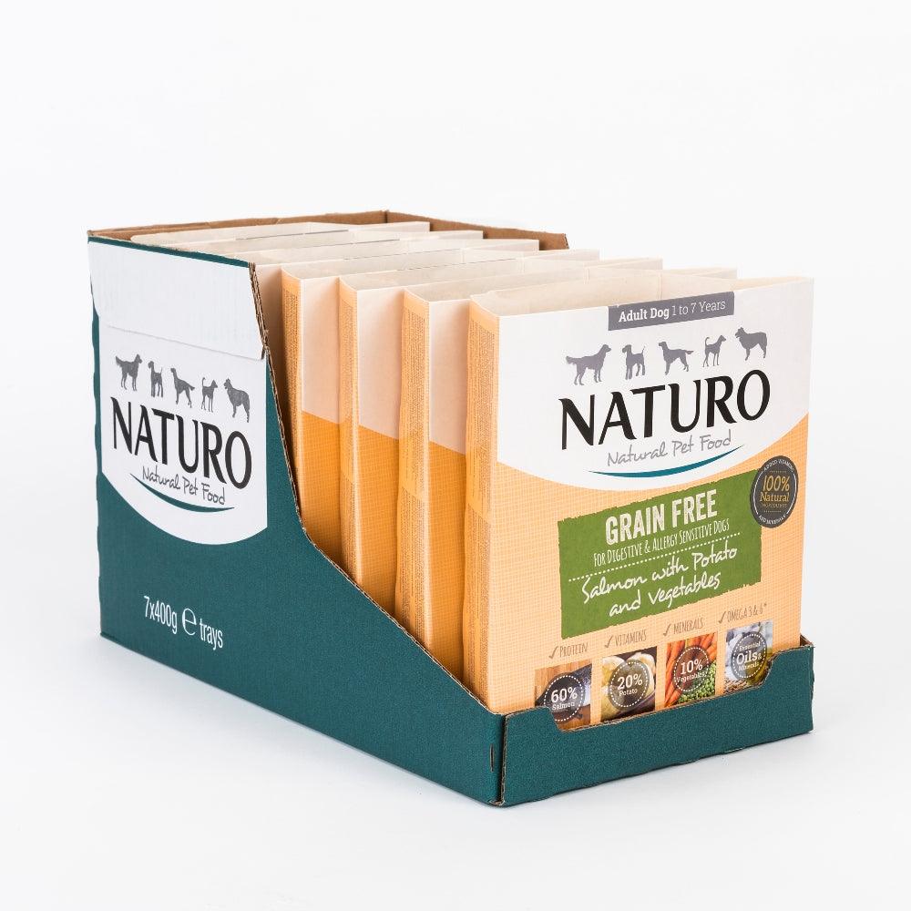 Naturo Adult Grain Free Salmon P&V Tray 7x400g - North East Pet Shop Naturo