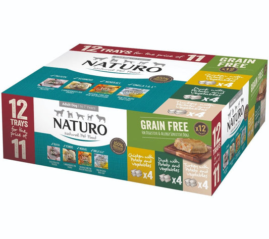 Naturo Adult Grain Free Variety with Potato & Veg Trays 12 for 11 x 400g - North East Pet Shop Naturo