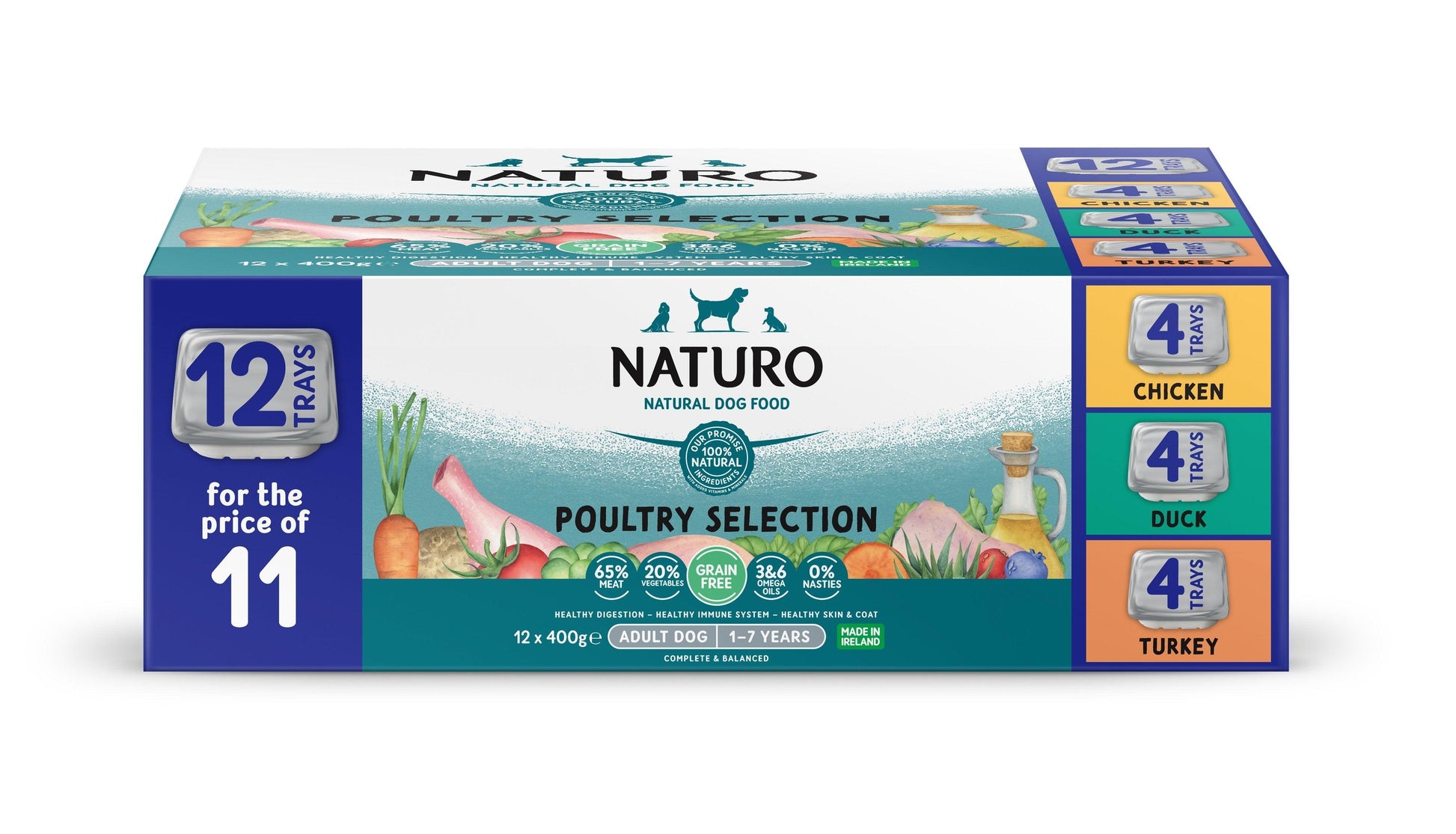 Naturo Adult Grain Free Variety with Potato & Veg Trays 12 for 11 x 400g - North East Pet Shop Naturo