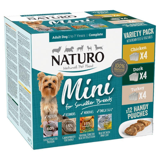 Naturo Adult Mini Dog with Rice Variety Pack Pouches 12 x 150g - North East Pet Shop Naturo