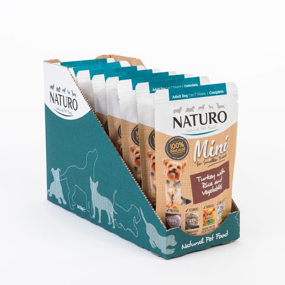 Naturo Adult Mini Turkey with Rice & Veg Pouches 8 x 150g - North East Pet Shop Naturo