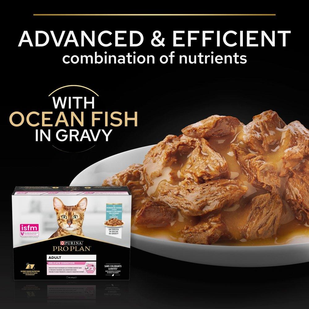 Pro Plan Adult 1+ Delicate Digestion with Ocean Fish Gravy Pouches 10 x 85g - North East Pet Shop Purina