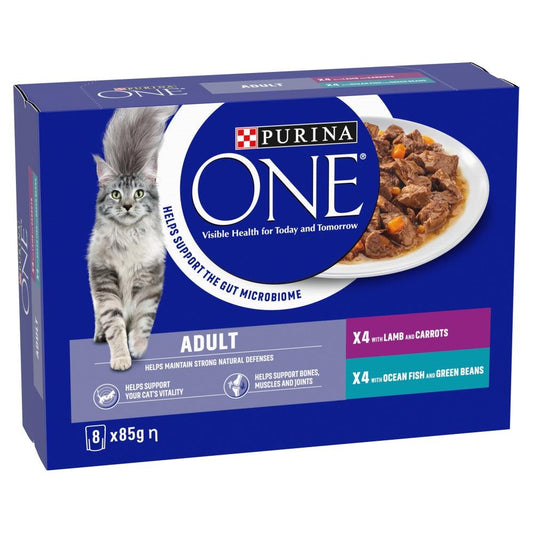 Purina One Adult Cat Fsh/Lmb Pch 5x8x85g - North East Pet Shop Purina One