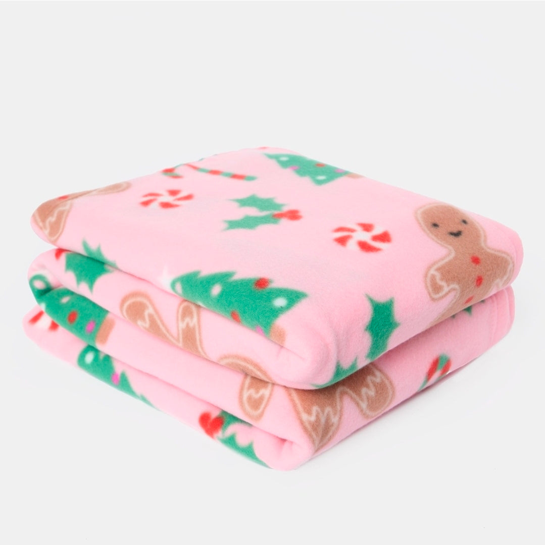 Gingerbread Man Pet Fleece Throw - Pink