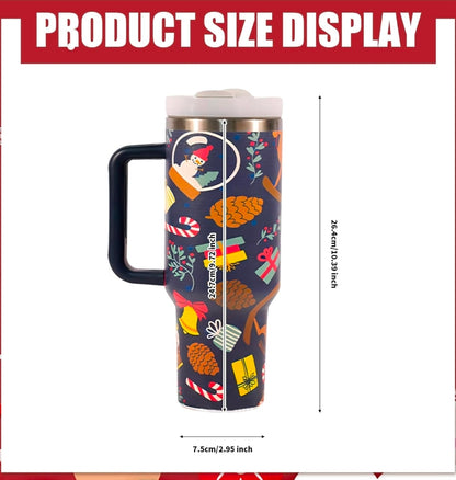 40 oz Tumbler with Handle and Straw Lid - Christmas Theme