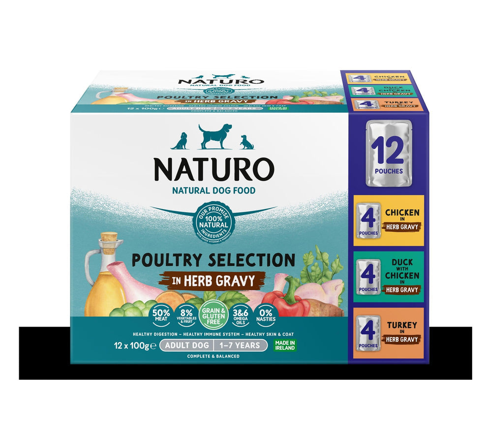 Naturo Adult Dog Pouch Poultry Selection in Herb Gravy 100g x 48