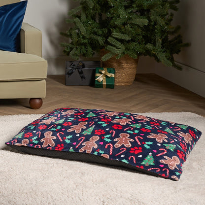 Gingerbread Paw Print Pet Bed - Navy