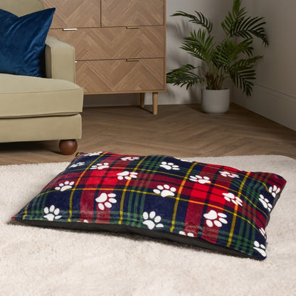 Oxford Paw Print Pet Bed - Navy/Red