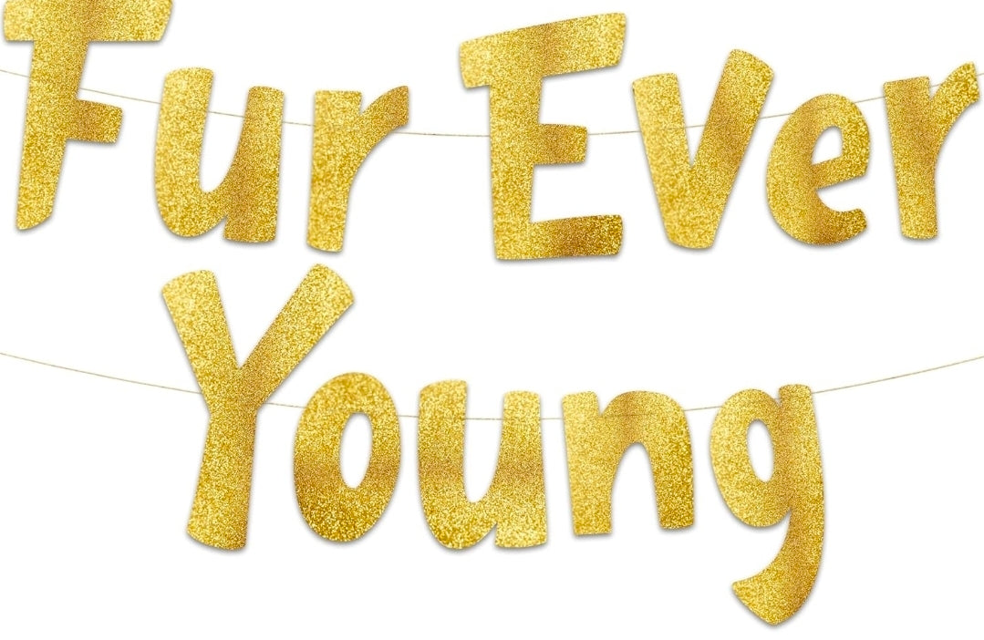 Furever Young Gold Glitter Banner Dog & Cat Birthday
