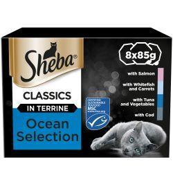 Sheba Classics Cat Food Tray Mixed Ocean Collection in Terrine 8pk - North East Pet Shop Sheba