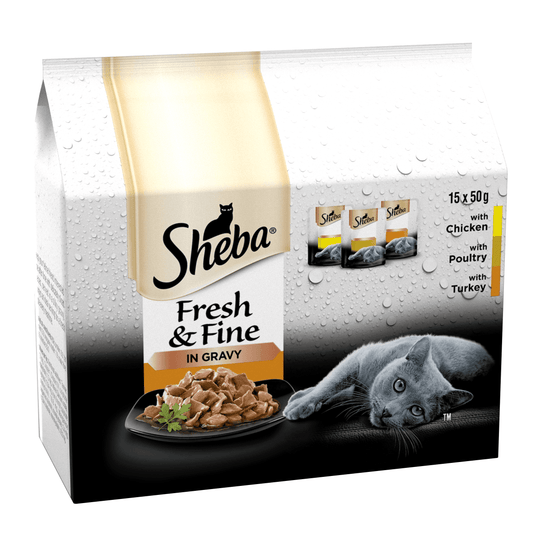 Sheba Fresh & Fine Adult Chicken, Poultry & Duck in Gravy Pouches 15 x 50g - North East Pet Shop Sheba