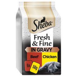 Sheba Fresh & Fine Wet Cat Food Pouches Beef & Chicken in Gravy 6pk - North East Pet Shop Sheba