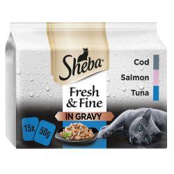 Sheba Fresh & Fine Wet Cat Food Pouches Fish in Gravy 15pk - North East Pet Shop Sheba