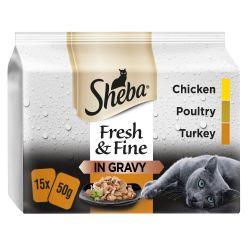 Sheba Fresh & Fine Wet Cat Food Pouches Poultry in Gravy 15pk - North East Pet Shop Sheba